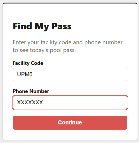 The EasyPoolPass resident sign-in screen